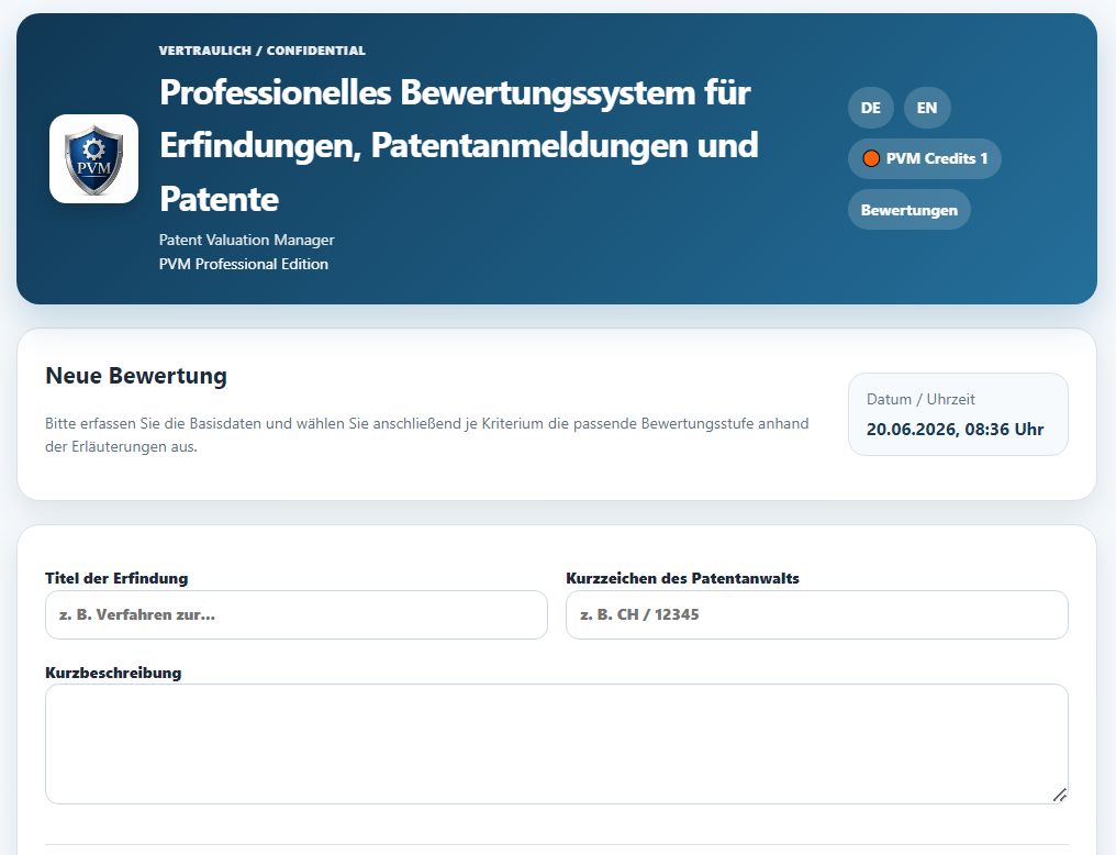 PVM Eingabemaske für neue Bewertung